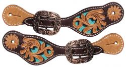Showman Youth leather spur straps with turquoise inlay